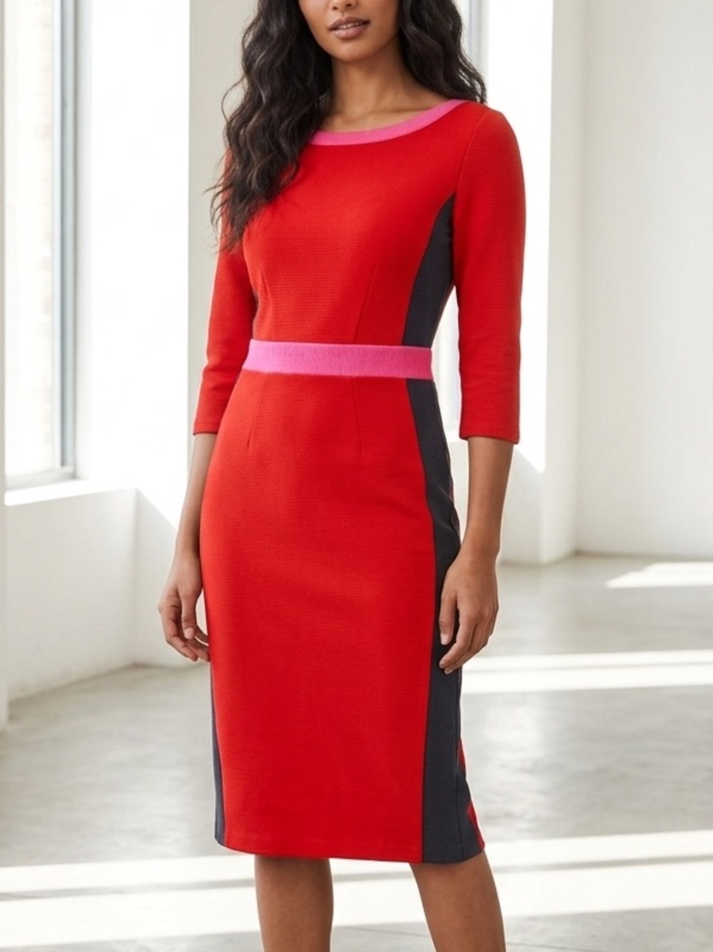Boden Red Sheath Dress with Pink Trim and Navy Panels size 12P